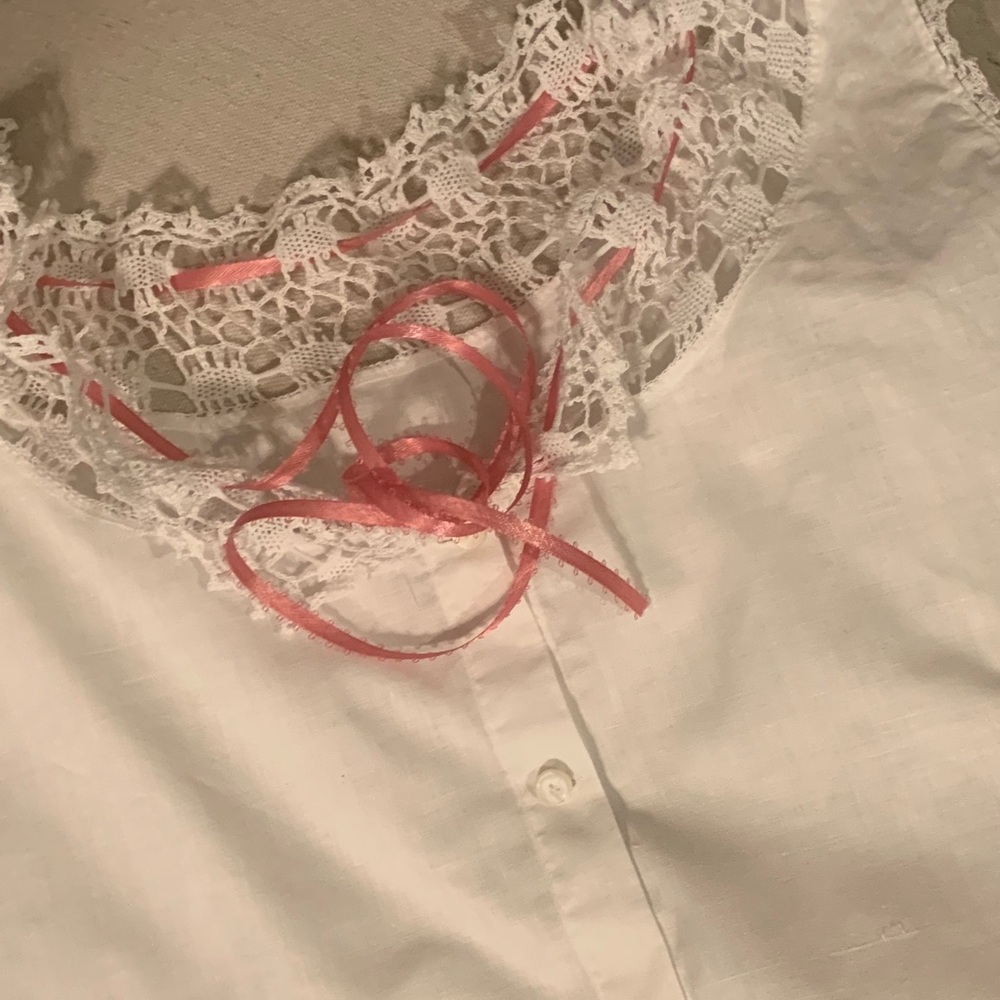 Antique Crochet Camisole with Pink Trim